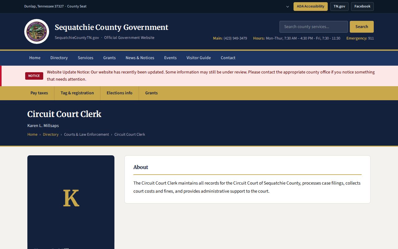Sequatchie County warrant lookup source for Circuit Court Clerk records
